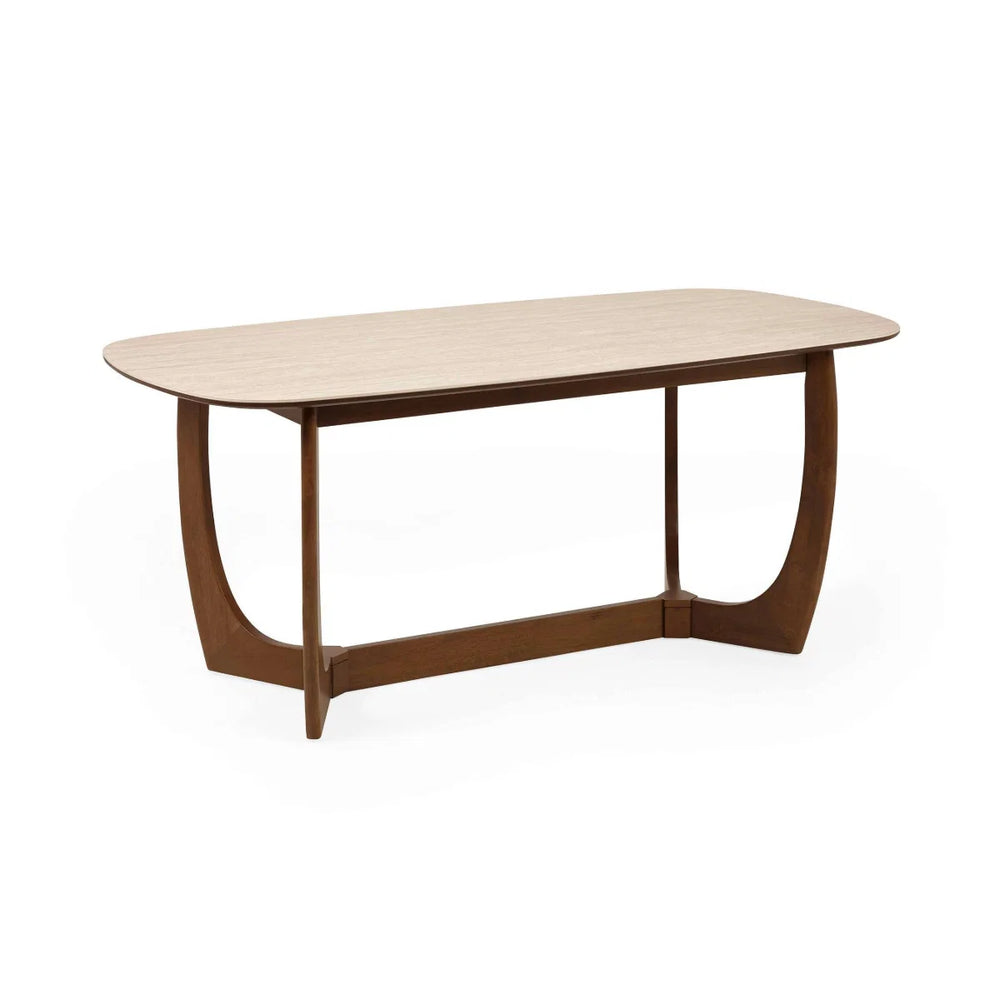 Portland 180cm Rectangular Dining Table with Natural Stone Effect Top & Walnut Finish Base