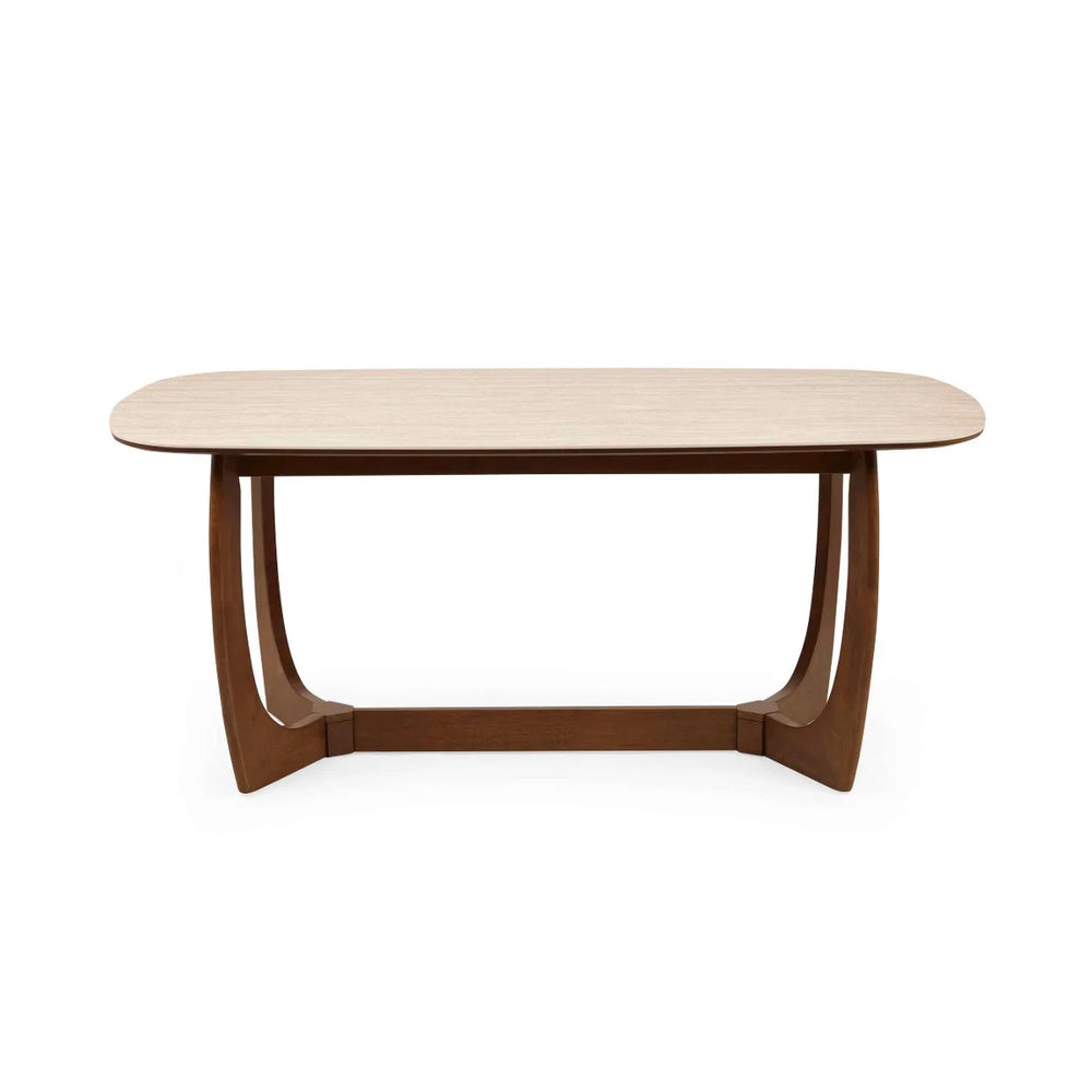Portland 180cm Rectangular Dining Table with Natural Stone Effect Top & Walnut Finish Base