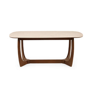 Portland 180cm Rectangular Dining Table with Natural Stone Effect Top & Walnut Finish Base