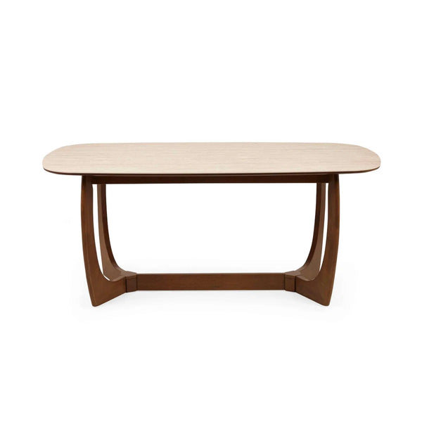Portland 180cm Rectangular Dining Table with Natural Stone Effect Top & Walnut Finish Base