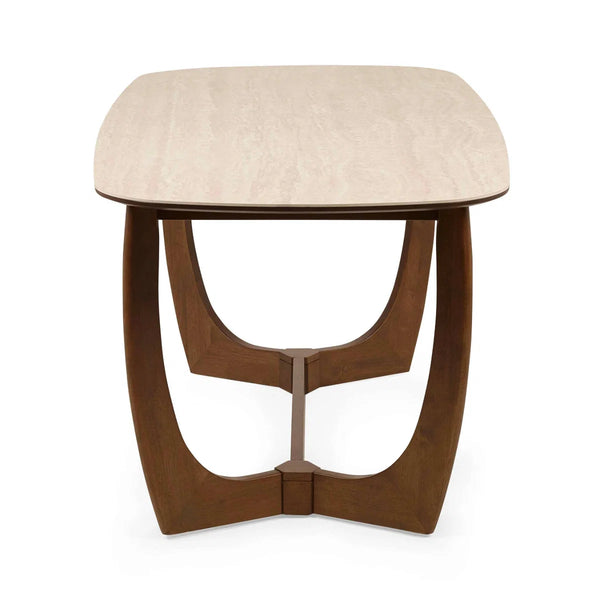 Portland 180cm Rectangular Dining Table with Natural Stone Effect Top & Walnut Finish Base
