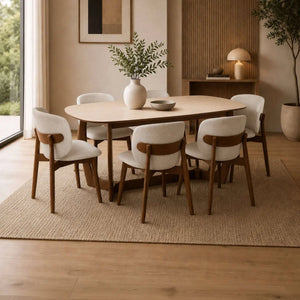 Portland 180cm Rectangular Dining Table with Natural Stone Effect Top & Walnut Finish Base