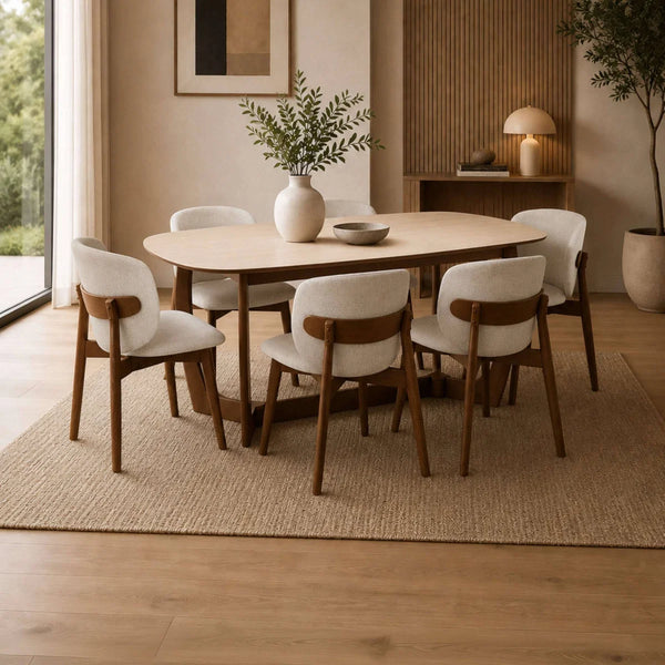 Portland 180cm Rectangular Dining Table with Natural Stone Effect Top & Walnut Finish Base