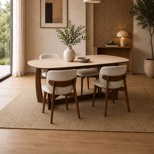 Portland 180cm Rectangular Dining Table with Natural Stone Effect Top & Walnut Finish Base