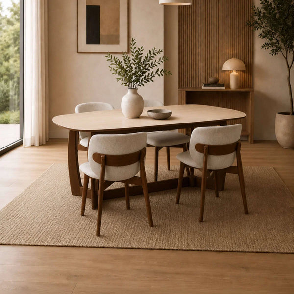 Portland 180cm Rectangular Dining Table with Natural Stone Effect Top & Walnut Finish Base