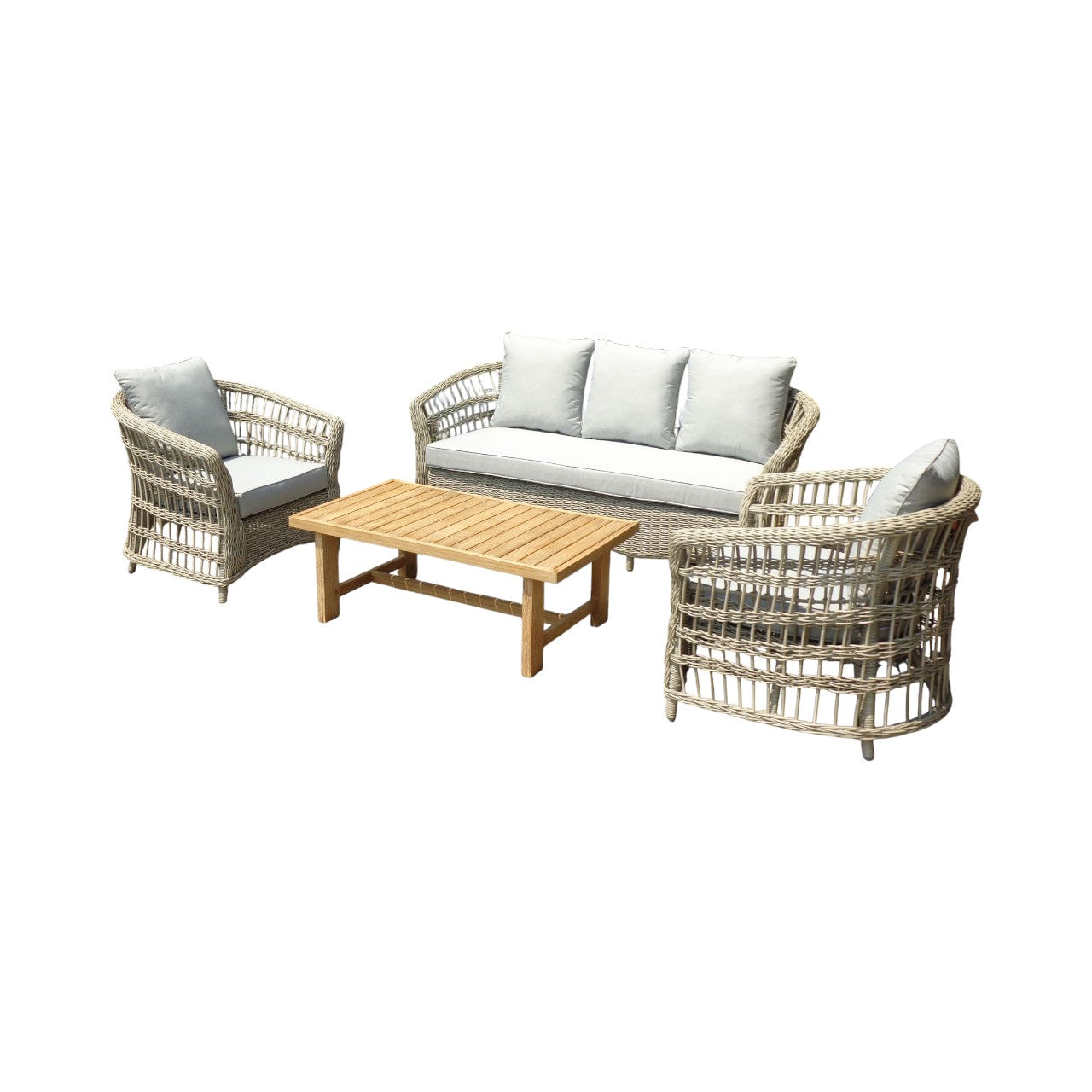 Palma Collection Outdoor Set HDPE Wicker & Aluminum Frame Acacia Table Quick Dry Olefin Cushions
