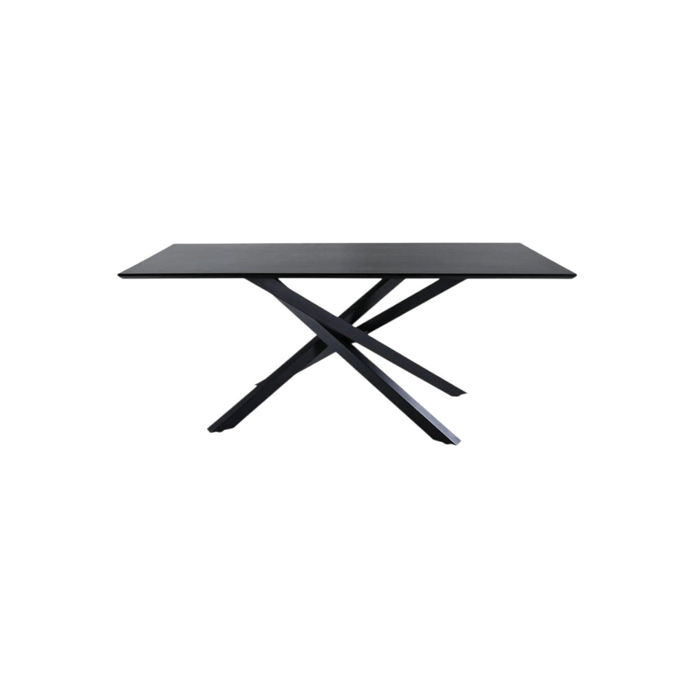 Piazza Rectangular Dining Table 180x90 cm | Black MDF Veneer Top with Iron Cross Legs