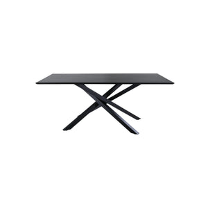 Piazza Rectangular Dining Table 180x90 cm | Black MDF Veneer Top with Iron Cross Legs