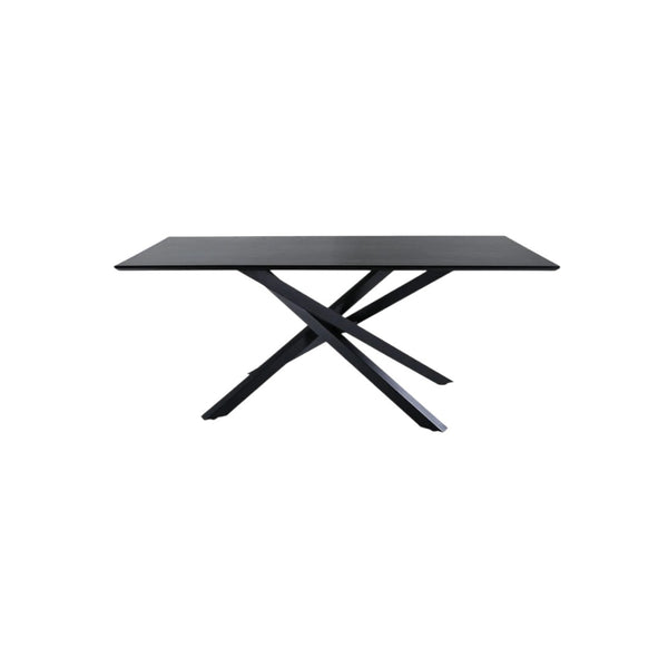 Piazza Rectangular Dining Table 180x90 cm | Black MDF Veneer Top with Iron Cross Legs