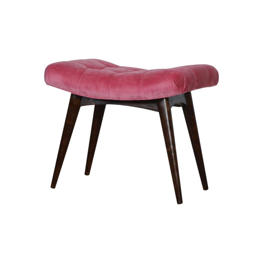 Pink Cotton Velvet Curved Bench