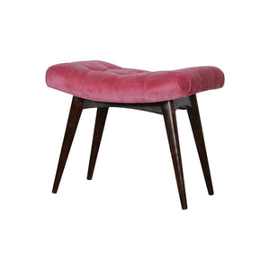 Pink Cotton Velvet Curved Bench