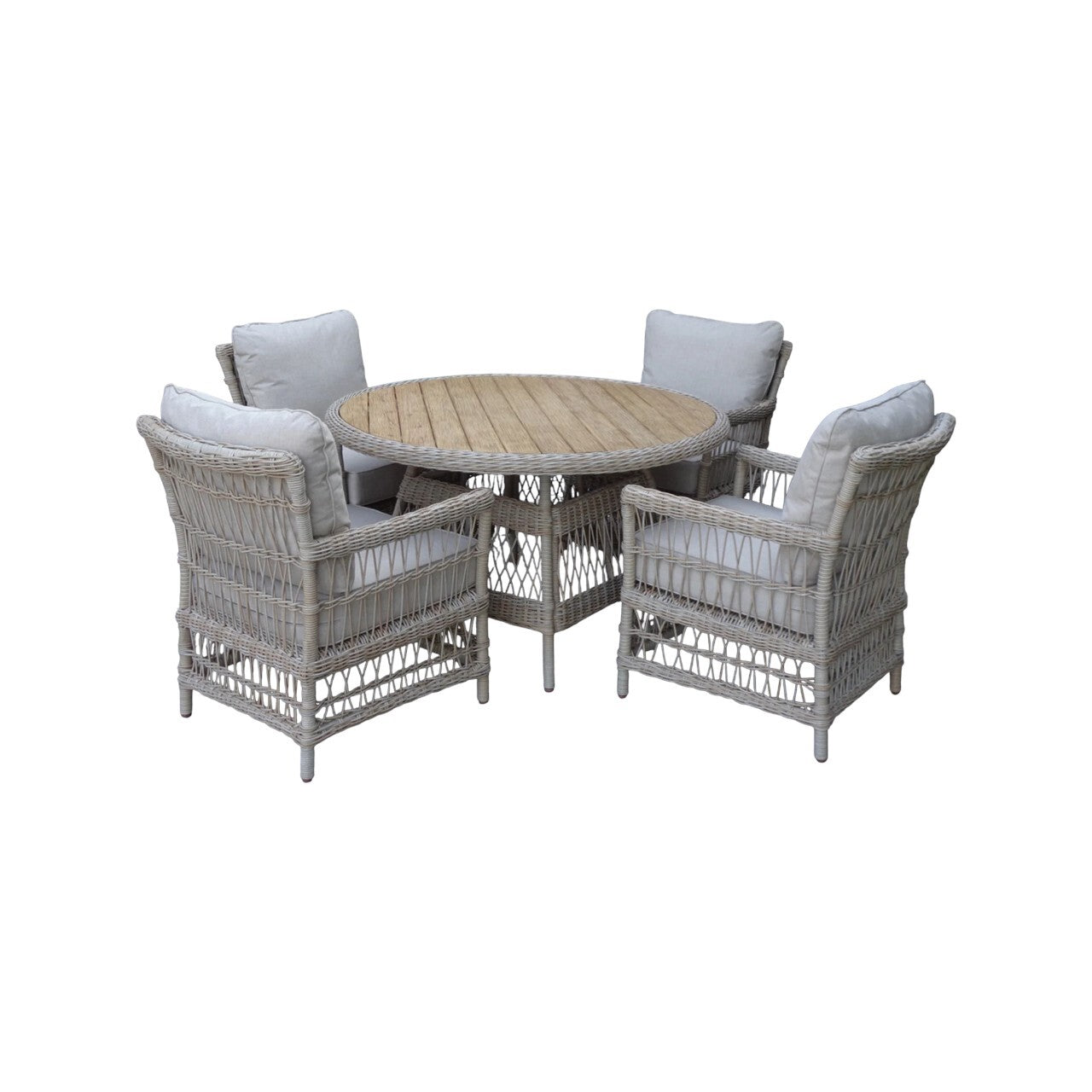Provence Collection Outdoor 4 Seater Round Dining Set Weather Resistant Frame Powder Coated Finish Contemporary Design