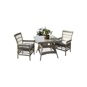 Provence Collection Outdoor 4 Seater Dining Set – Beige Fabric & Glass Table with Metal Frame - My Store