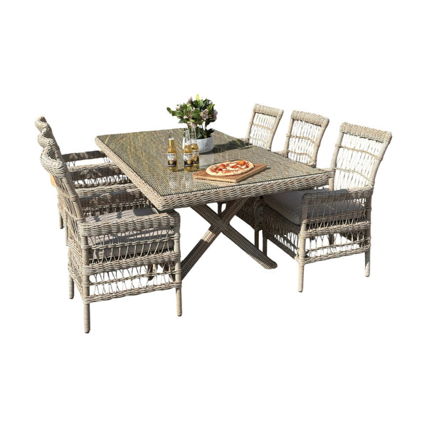 Provence Collection Outdoor 6 Seater Dining Set – HDPE Wicker & Powder-Coated Aluminium with Olefin Cushions - My Store