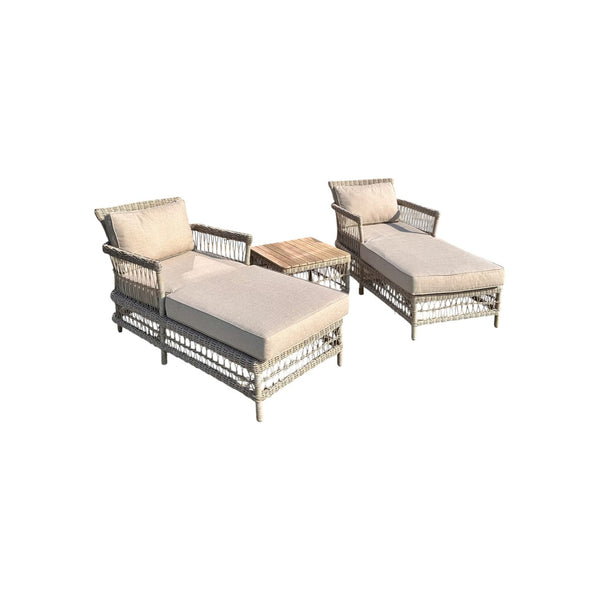Provence Collection Outdoor Sun Lounger Set with Acacia Wood Table – Weather-Resistant HDPE Wicker & Olefin Cushions - My Store