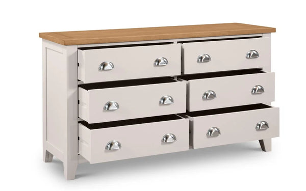 Julian Bowen Richmond 6 Drawer Wide Chest – Elephant Grey Oak Veneer Bedroom Storage Chest