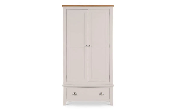 Richmond 2 Door 1 Drawer Oak & Elephant Grey Wardrobe – Solid Oak & Oak Veneer Bedroom Storage Cabinet