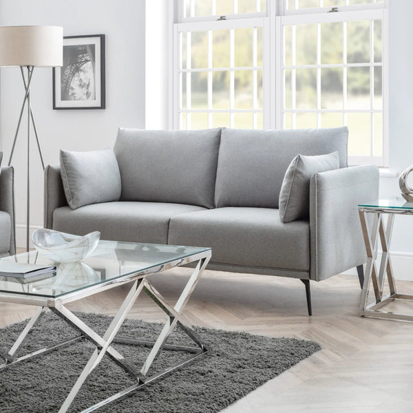 Rohe Platinum Wool-Effect Fabric 2 Seater Sofa with Black Metal Legs