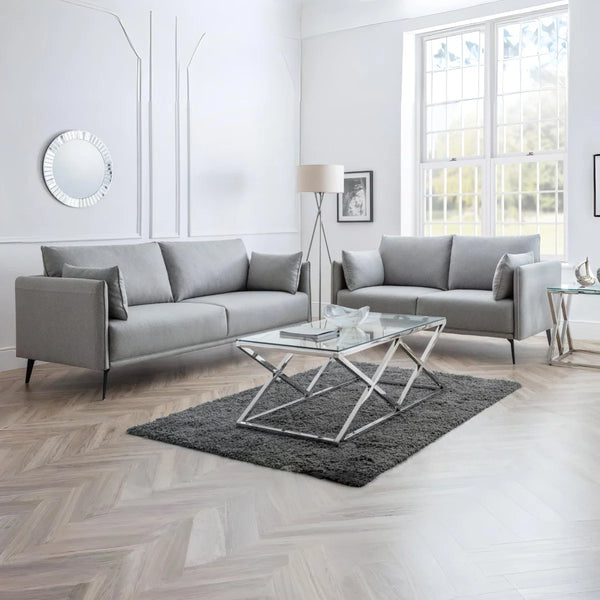 Rohe Platinum Wool-Effect Fabric 2 Seater Sofa with Black Metal Legs