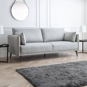 Rohe Platinum Wool-Effect Fabric 3 Seater Sofa with Black Metal Legs