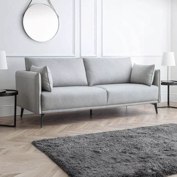 Rohe Platinum Wool-Effect Fabric 3 Seater Sofa with Black Metal Legs