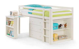 Julian Bowen Roxy Wooden Sleepstation Bed with Pull-Out Desk, Shelving & Cupboard Storage – Stone White