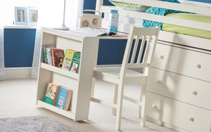 Julian Bowen Roxy Wooden Sleepstation Bed with Pull-Out Desk, Shelving & Cupboard Storage – Stone White