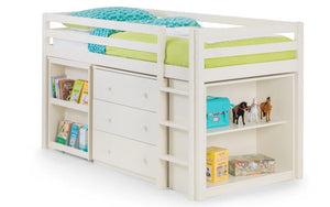 Julian Bowen Roxy Wooden Sleepstation Bed with Pull-Out Desk, Shelving & Cupboard Storage – Stone White
