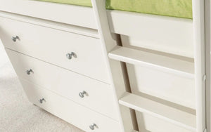 Julian Bowen Roxy Wooden Sleepstation Bed with Pull-Out Desk, Shelving & Cupboard Storage – Stone White