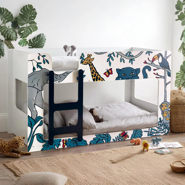 Safari Wooden Children's Bunk Bed with Safari Animal Design & Safety Ladder