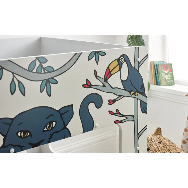 Safari Wooden Children's Bunk Bed with Safari Animal Design & Safety Ladder