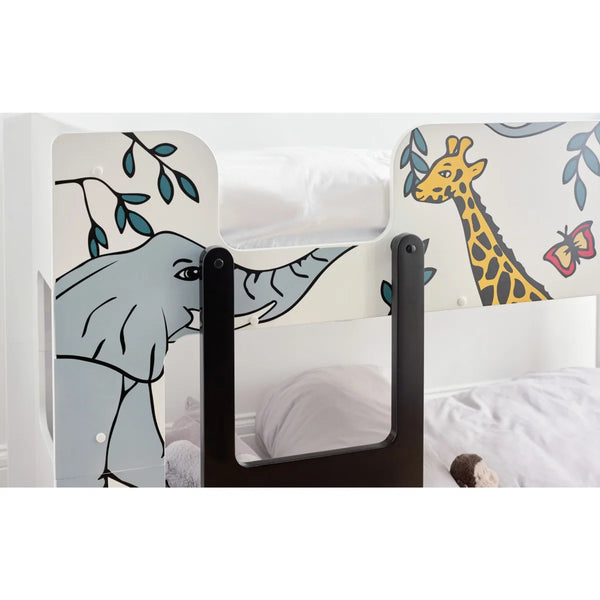 Safari Wooden Children's Bunk Bed with Safari Animal Design & Safety Ladder