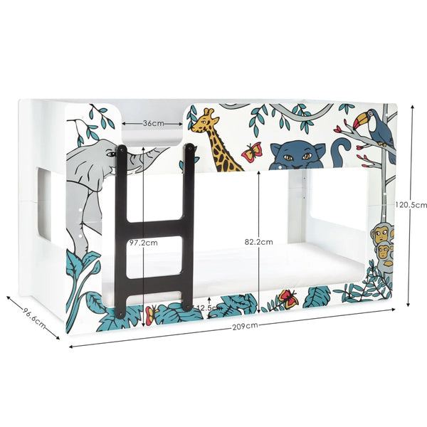 Safari Wooden Children's Bunk Bed with Safari Animal Design & Safety Ladder