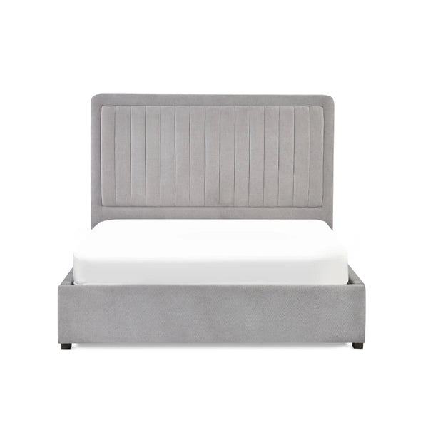 Savannah Grey Velvet Ottoman Storage Bed with Fluted Headboard
