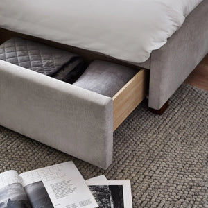Savannah Grey Velvet Ottoman Storage Bed with Fluted Headboard