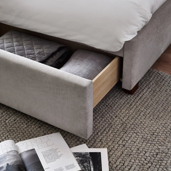 Savannah Grey Velvet Ottoman Storage Bed with Fluted Headboard