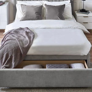 Savannah Grey Velvet Ottoman Storage Bed with Fluted Headboard