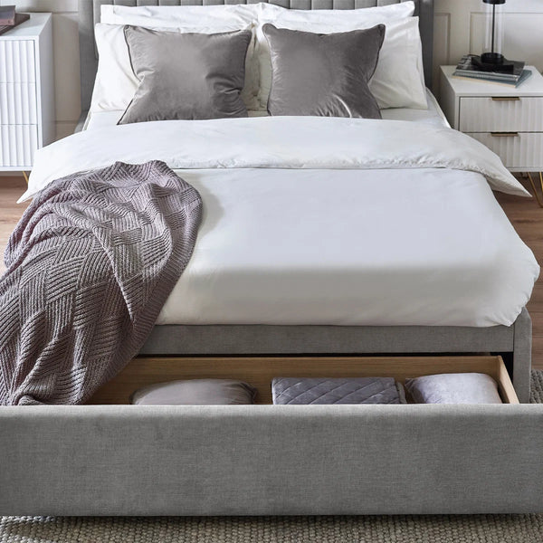 Savannah Grey Velvet Ottoman Storage Bed with Fluted Headboard