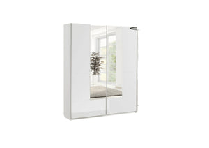 Santino White Gloss Sliding Door Wardrobe with Mirrored Door – Modern Bedroom Storage, 164cm