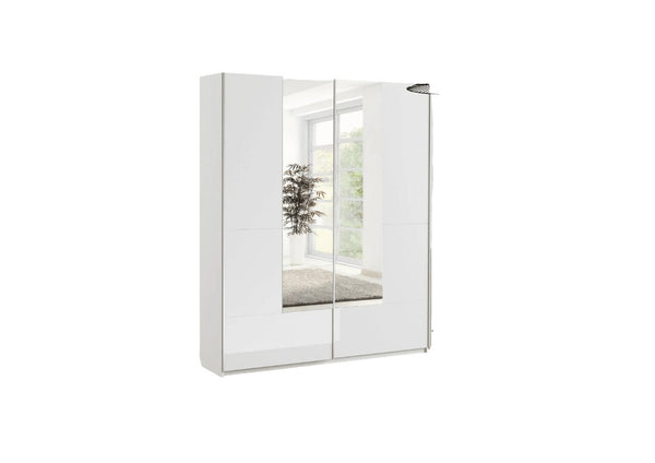 Santino White Gloss Sliding Door Wardrobe with Mirrored Door – Modern Bedroom Storage, 164cm