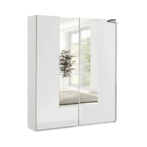 Santino White Gloss Sliding Door Wardrobe with Mirrored Door – Modern Bedroom Storage, 164cm - My Store