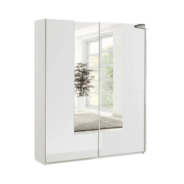 Santino White Gloss Sliding Door Wardrobe with Mirrored Door – Modern Bedroom Storage, 164cm - My Store