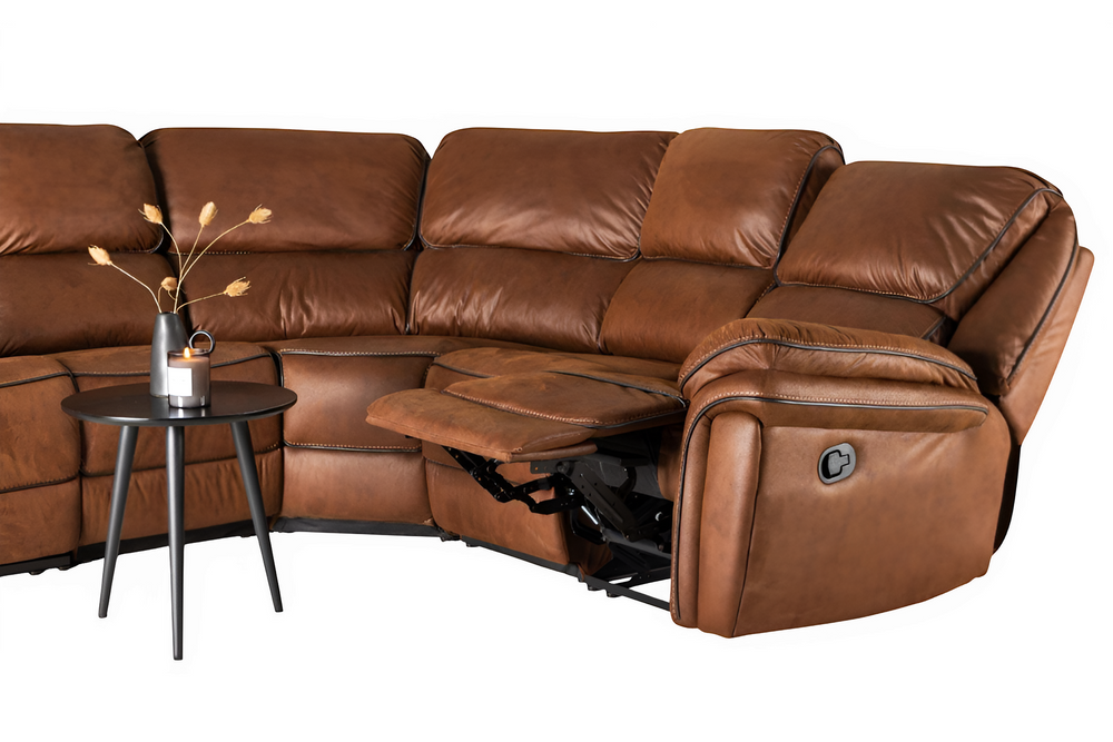 Saranda Recliner Corner Sofa, Brown – Luxurious Microfiber L-Shaped Sofa with Electric Recliner Function, High Comfort & Spacious Design for Modern Living Rooms