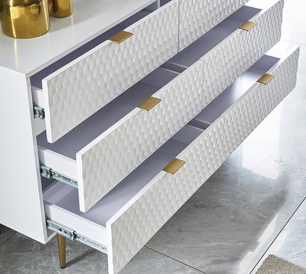 Modern Gold & White Sideboard Cabinet with Metal Legs – Contemporary Storage Unit for Living Room, Dining Room & Hallway - My Store