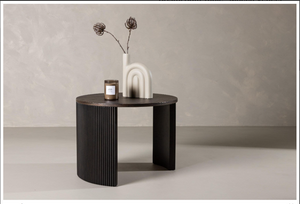 Bristol Sofa Table – Mocca Veneer, Round Coffee Table with Ribbed Wood Frame, 45 cm Height, Mmilo Venture Home Collection