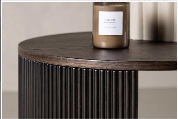 Bristol Sofa Table – Mocca Veneer, Round Coffee Table with Ribbed Wood Frame, 45 cm Height, Mmilo Venture Home Collection