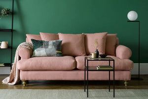 Teddy Sofa Bed in plush fabric with hardwood frame and feather cushions, convertible for seating and sleeping.