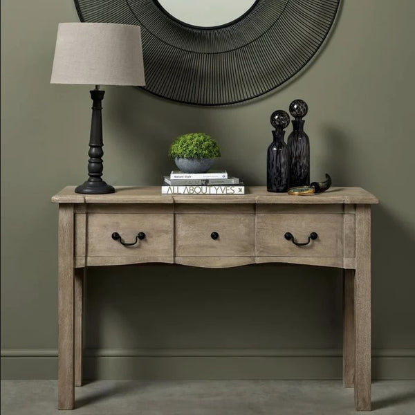 Copgrove Collection 3 Drawer Console – Handcrafted Hardwood with Washed Finish & Black Iron Handles - My Store