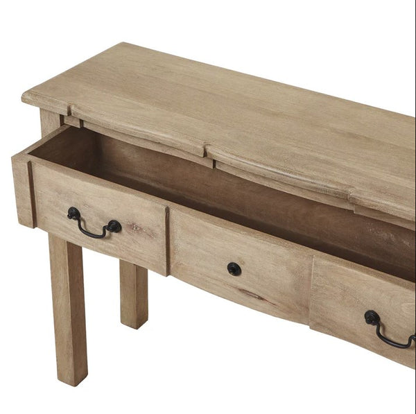 Copgrove Collection 3 Drawer Console – Handcrafted Hardwood with Washed Finish & Black Iron Handles - My Store