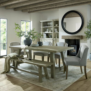 Saltaire Collection Rectangular Dining Table Handmade Grey Pine Dining Table with Contemporary Curved Design, 200cm - My Store